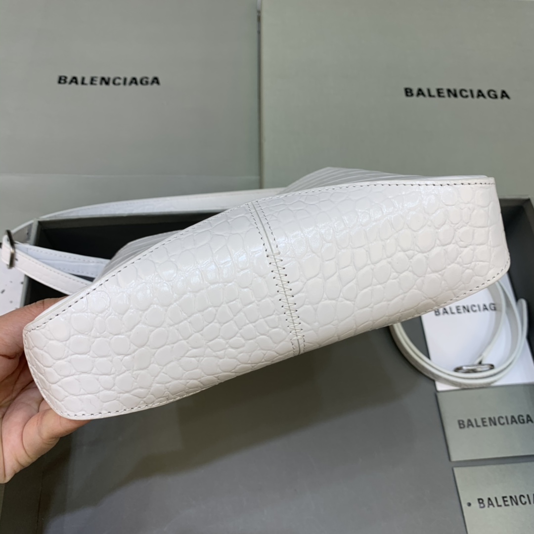 Balenciaga XX Small Hobo Flap Bag Crocodile Embossed White